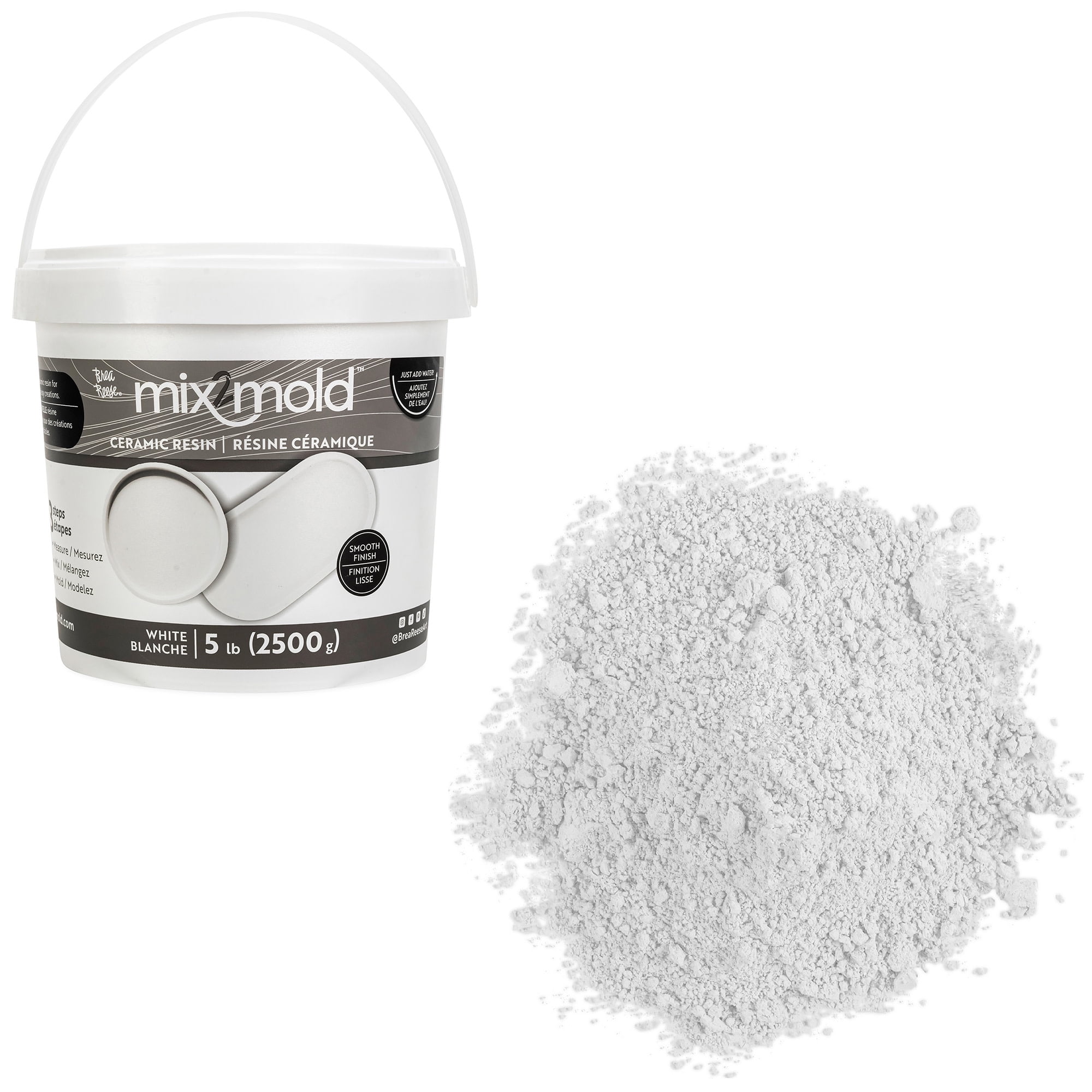 Brea Reese: Mix2Mold Ceramic Resin - White Powder 5.5lb Bucket - Non-Toxic, Smooth Matte Finish, No Heat Or Kiln, Just Add Water, Cures In 60 Min