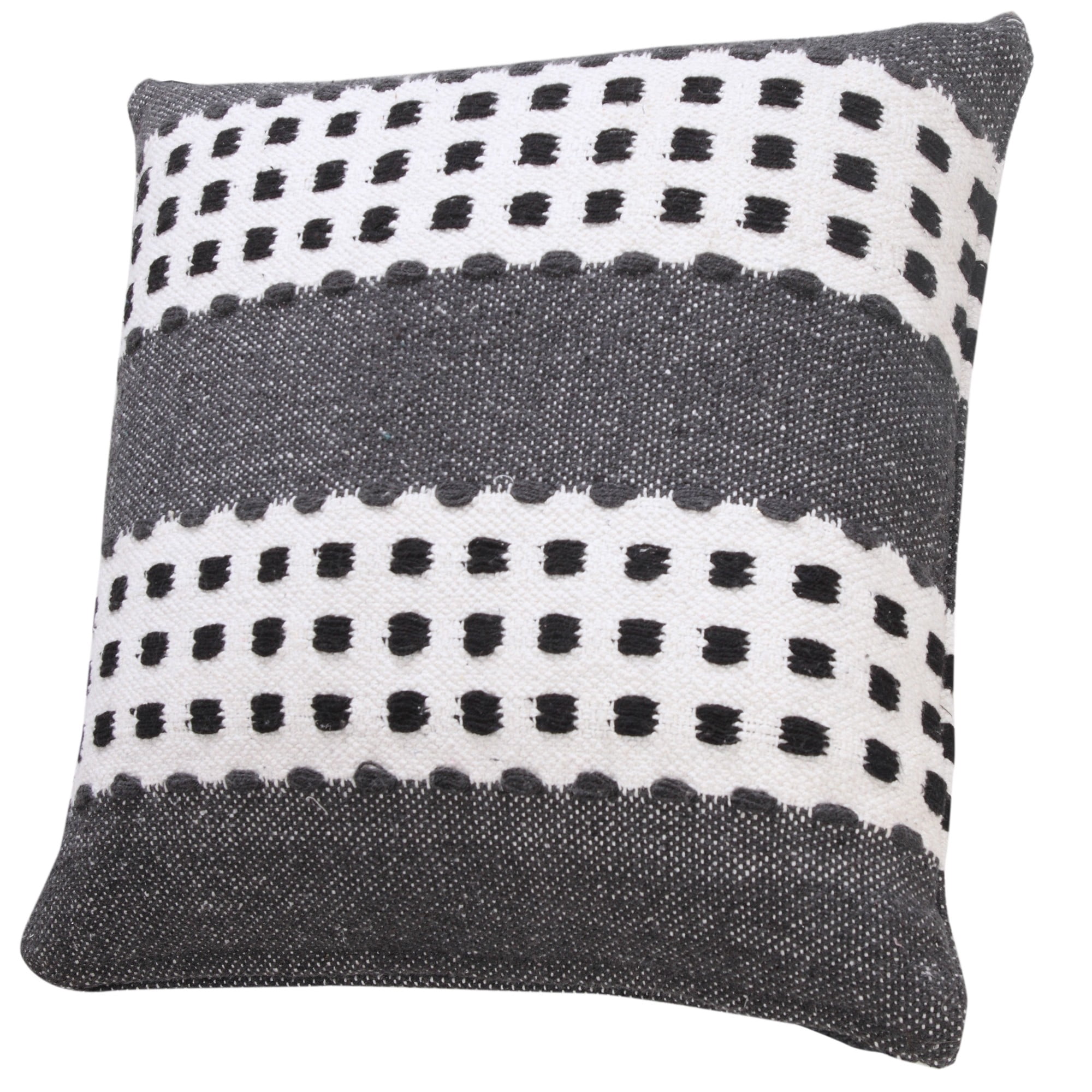 Laddha Home Designs Handwoven Dotted Cotton Throw Pillow Cover - 20" - Gray and White
