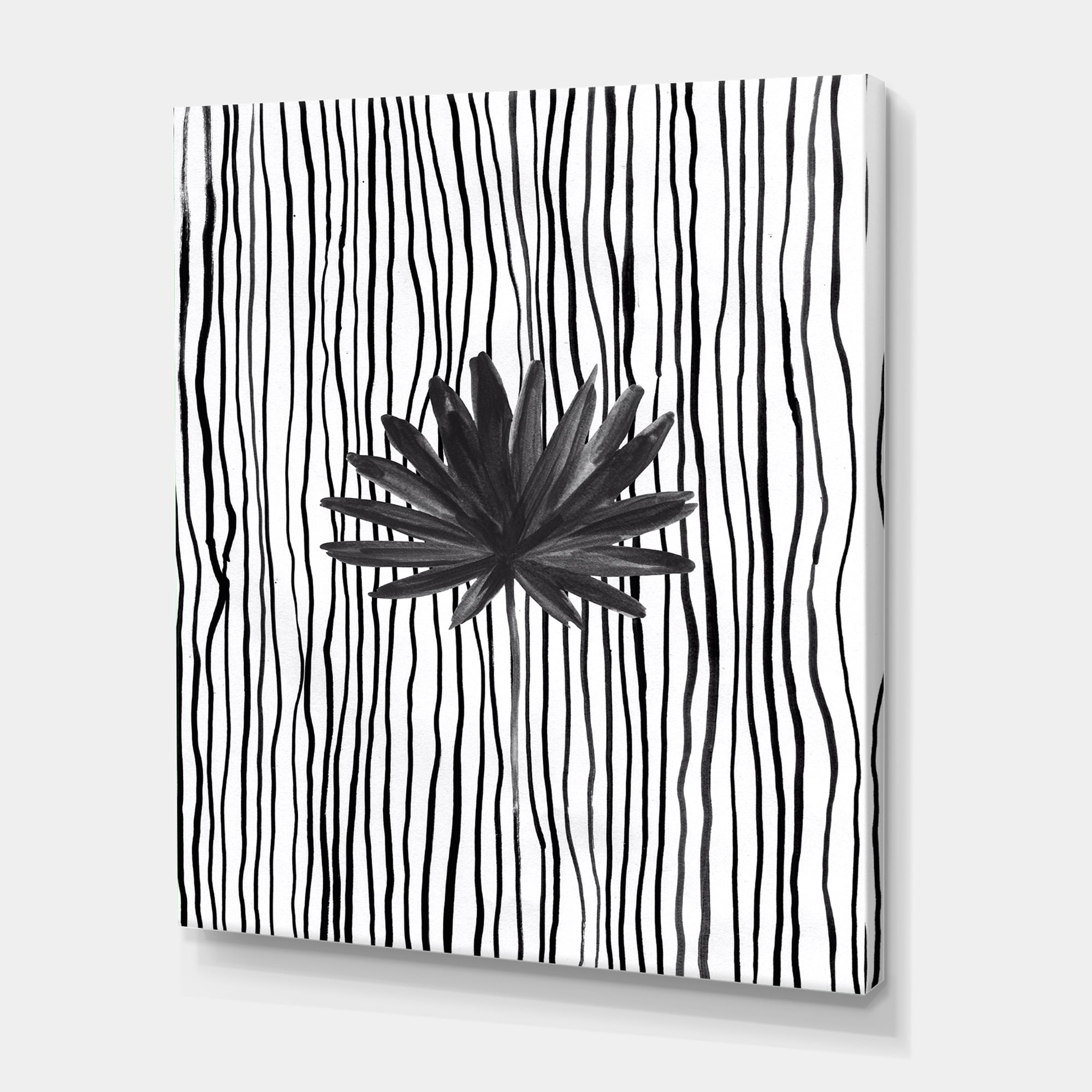 Designart ' Black and White Striped Under Tropical Leaf III ' Modern Canvas Wall Art Print