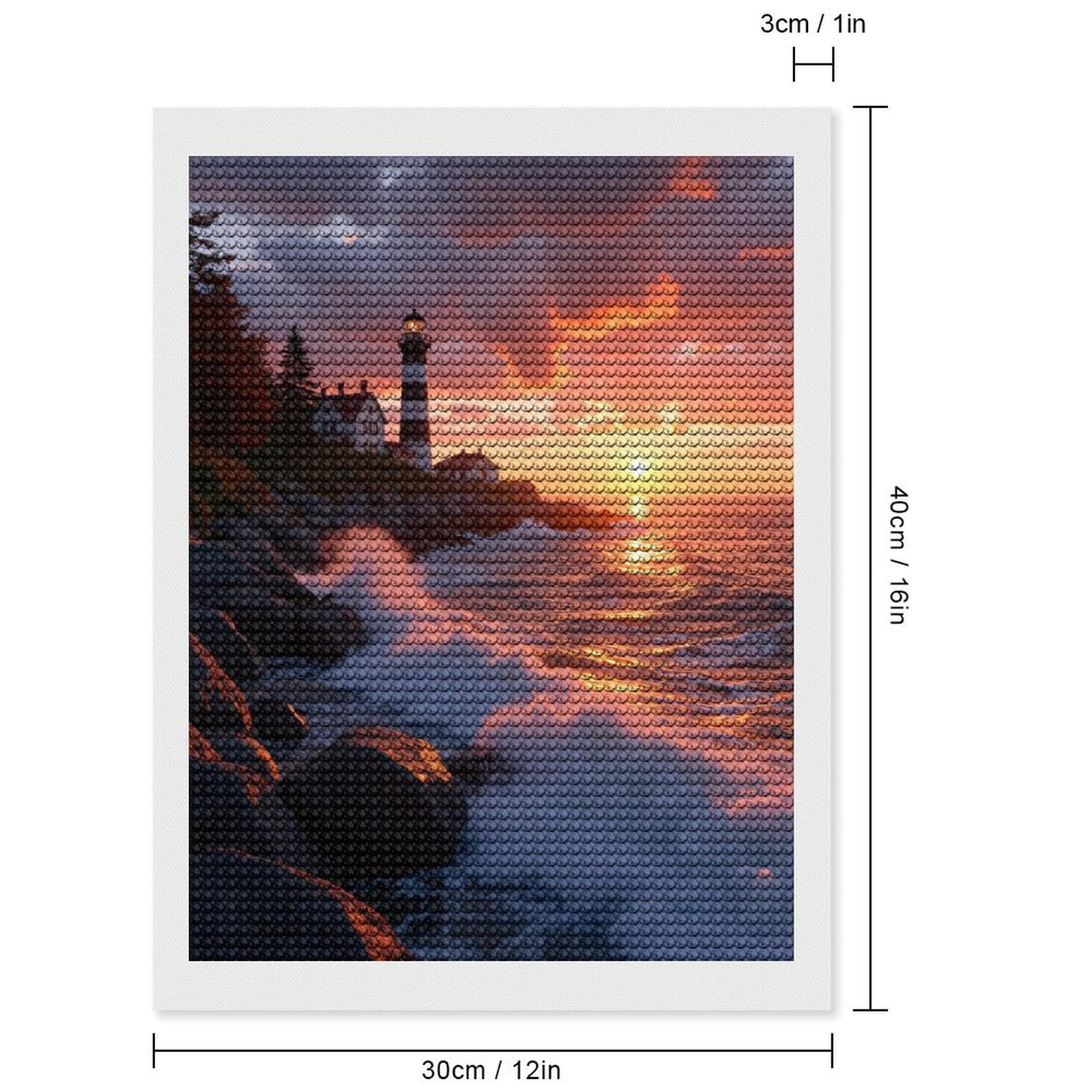 Diamond Art Kits for Adults, Lighthouse Sunset Ocean Waves Rocks 5D Diamond Painting Kits for Adults Beginners, DIY Full Drill Diamond Painting, Gem Art and Crafts 12x16