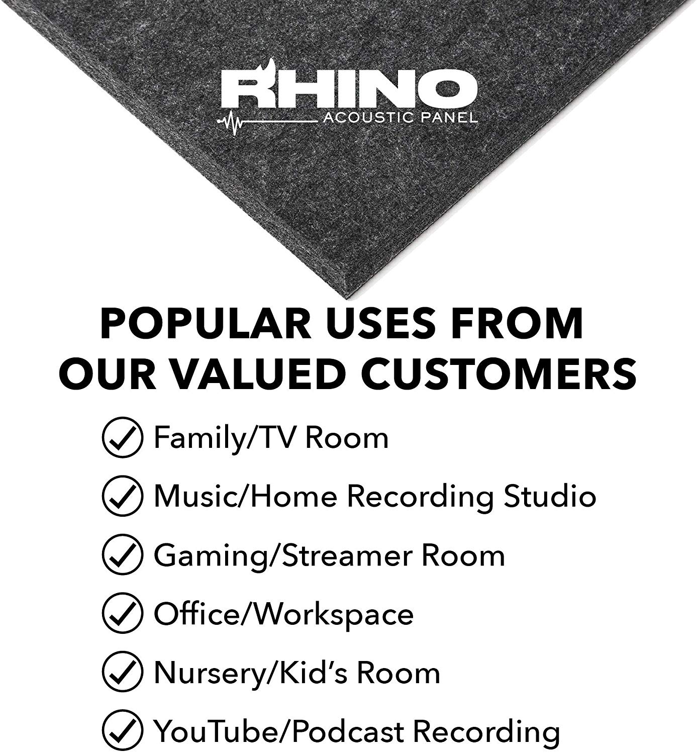 RHINO Acoustic Panel Gray 16" x 12" x 0.4" Thick NRC Sound Bass Isolation 6 Pieces Beveled Edges