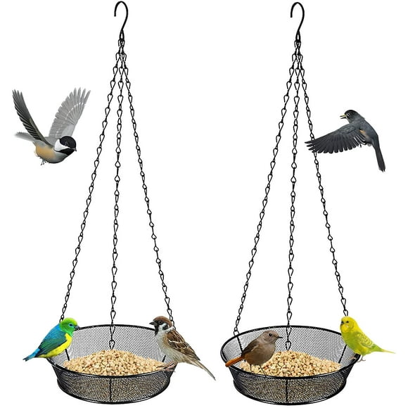 2PCS Hanging Bird Feeder Tray, Metal Mesh Seed Tray Round Grid Tray Bird Feeders, Animal Feeder for Garden, Courtyard, Window Sill