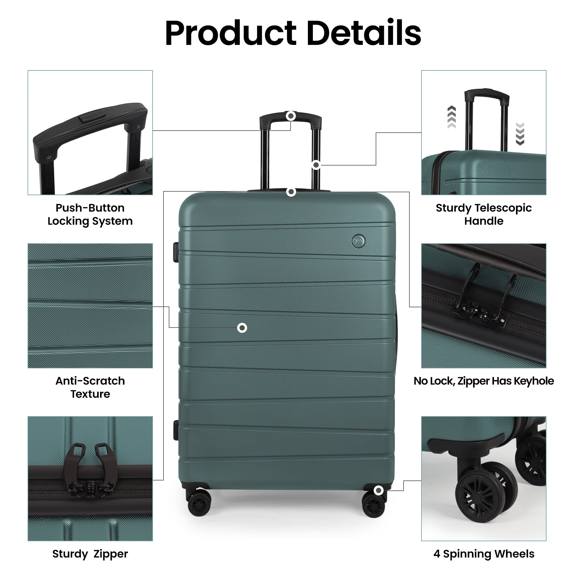 New York Xpress 30" Hardside Large Checked Spinner Luggage,Durable Lightweight Hard Shell Travel Suitcase, Green - 2538