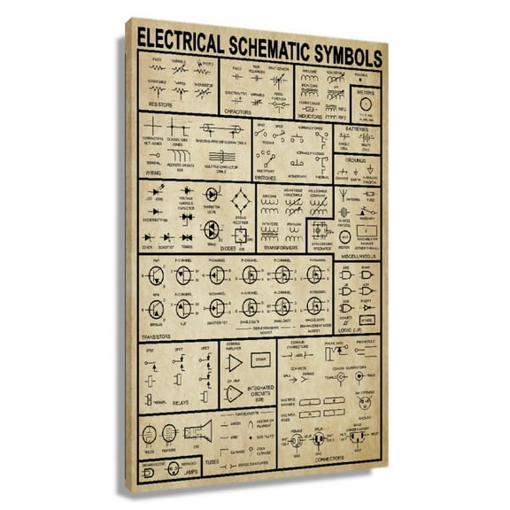 Electrical Schematic Symbol Wall Art Knowledge Poster Farmhouse Decorations For Bedroom Painting Canvas Framed 20x30 in