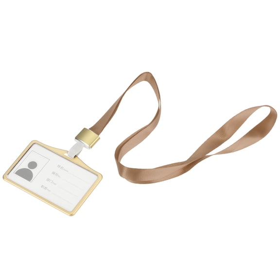 Uxcell 9.2x6.5cm Horizontal Aluminum Badge Holder with Metal Hook Lanyard Gold Tone