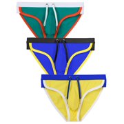 TANBOM Men's Sexy Polyamide Triangle Swim Trunks Adjustable Drawstring Big Pouch Comfortable Breathable Green Blue Yellow M