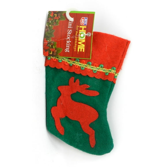 Home For The Holidays Mini Green Stocking With Reindeer 1 Count
