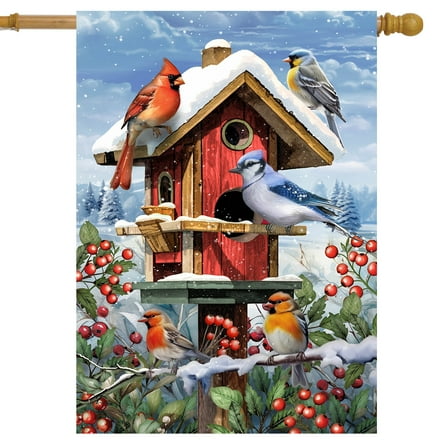 Briarwood Lane Winter Birdhouse Gathering House Flag