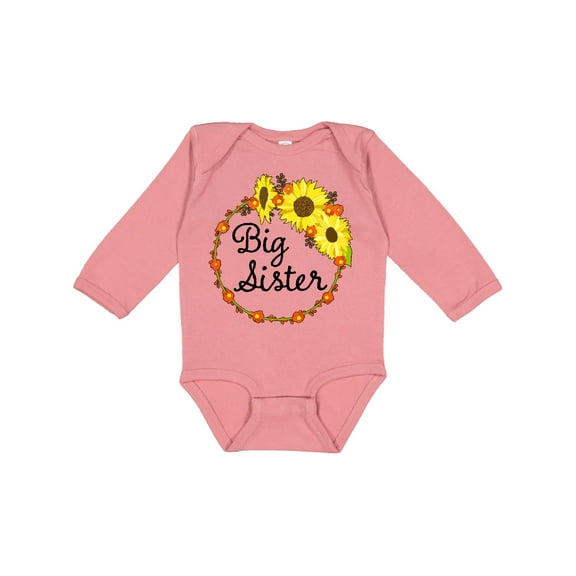 Inktastic Big Sister Sunflower Wreath Boys or Girls Long Sleeve Baby Bodysuit