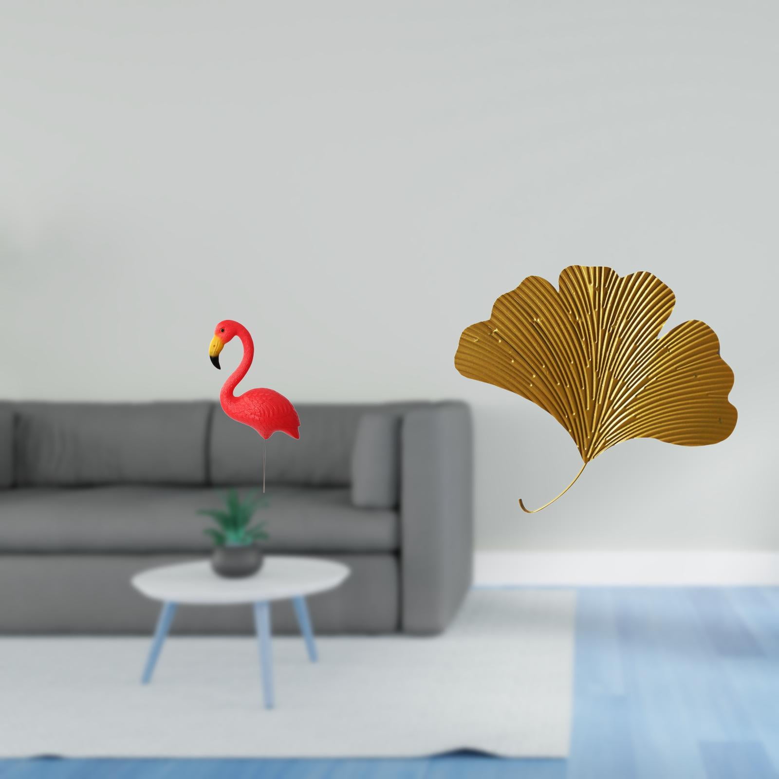 Flamingo Garden Stake Statue Leaf Wall Sculpture Wrought Iron Material for Yard Living Room Office Decor
