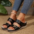 thumbnail image 2 of Sandales à Enfiler pour Femmes Tendance en Cuir Largeur Grand Bout Ouvert Plateforme à Talon Compensé Sandales Habillées de Marche Chaussures, 2 of 7