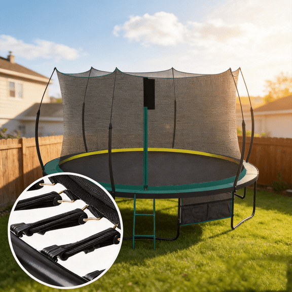 Springless Bungee Trampoline,6/8/10/12/14 FT, with Enclosure Net & Ladder, No-Gap Design, Outdoor Backyard for Kids and Adults