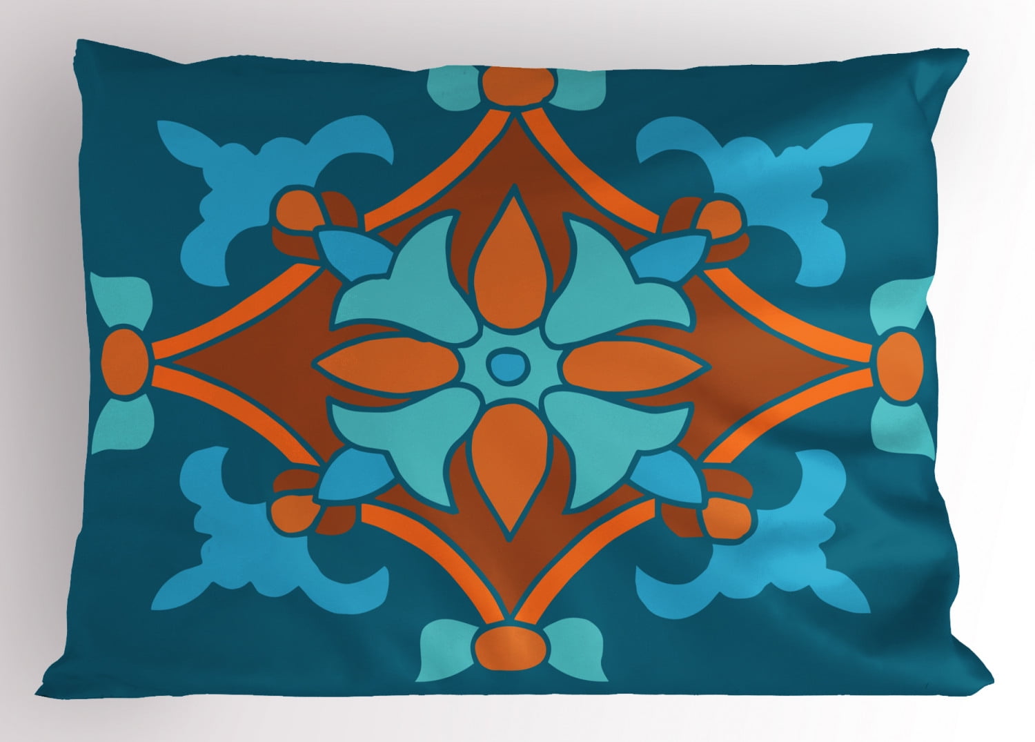 Vintage Blue Pillow Sham Traditional Moroccon Style Folkloric Motif