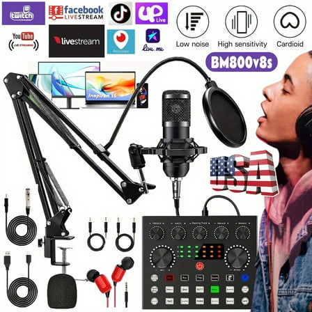High-end Professional Podcast Equipment Kit, V8s Audio Interface With All-in-one Live Sound Card And BM800 Condenser Microphone, Podcast Microphone, Great For Recording, Broadcasting, Live Streaming