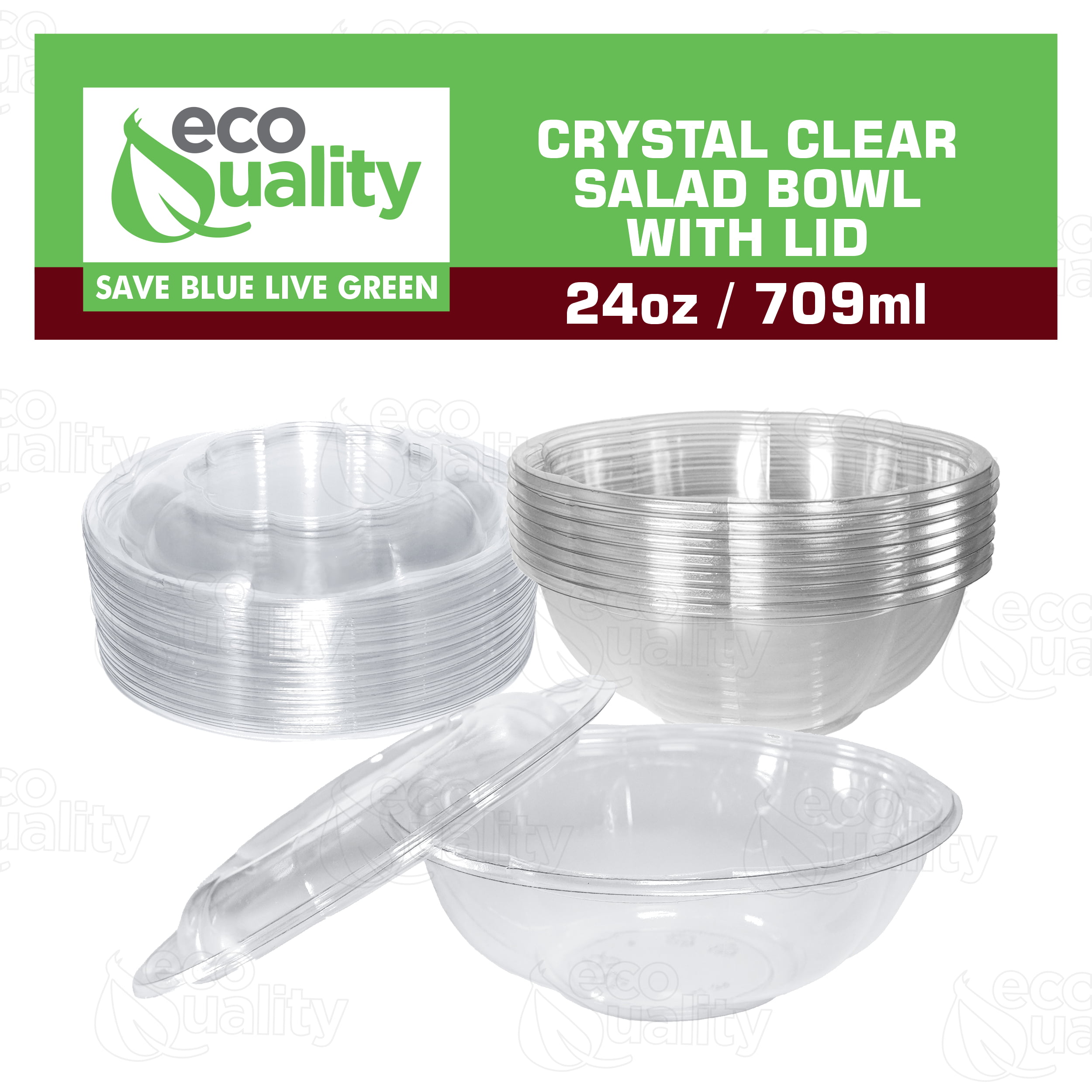 MT Products Plastic Small Salad or Acai Bowl with Lids 16 oz Crystal Clear  PET for Product Visibility Perfect for Travel (30 Pieces)