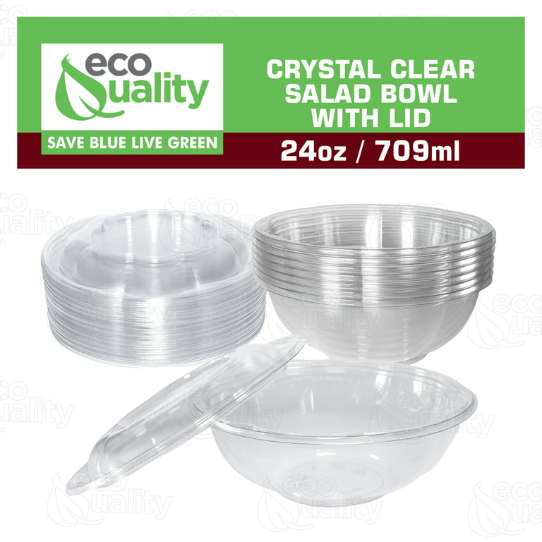 24 oz. Clear Plastic Disposable Salad Bowls with Airtight Lids