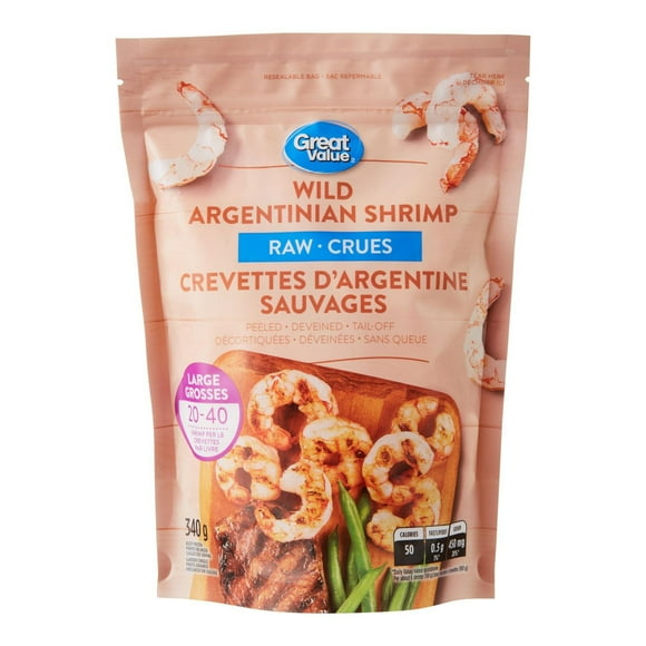 Great Value Wild Argentinian Large Raw Shrimp, 340 g