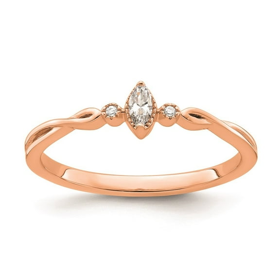 Auriga Fine Jewelry 14K Rose Gold Beaded Edge Petite 3-Stone 1/15 carat Marquise Diamond Engagement Ring for Women Size 7