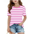 thumbnail image 2 of Viluyesy Girls T-Shirt, Bubble Short Sleeve Striped Prints Crew Neck Summer Casual Fashion Tee Hot Pink 4T, 2 of 4