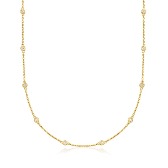 Ross-Simons 0.50 ct. t.w. Bezel-Set Diamond Station Necklace in 18kt Gold Over Sterling, Women's, Adult