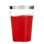 100 Silver Plastic Cups 16 Oz Clear Plastic Cups Tumblers Silver Rimmed Cups Fancy Disposable Wedding Cups Elegant Party Cups with Silver Rim