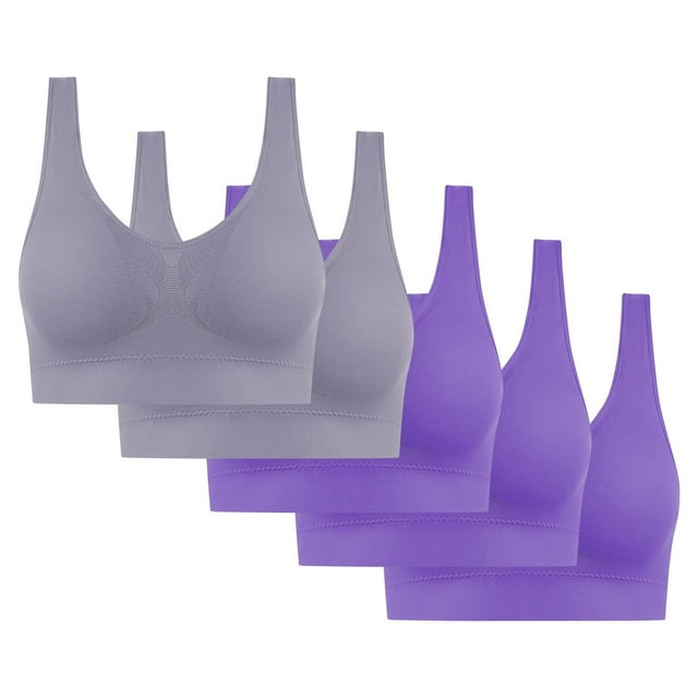5PC Women's High Impact Sports Bra - Seamless Wireless Support | Comfortable Workout Bralette with Pad Insert Slots