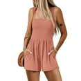 thumbnail image 3 of Womens Summer Short Romper Solid Smocked Casual Jumpsuit with Pockets Comfort Soft Sleeveless High Waist Rompers, Rose Gold, XL, 3 of 4