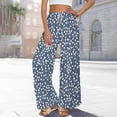 thumbnail image 6 of Women Summer Boho Pants High Waist Wide Leg Floral Printed Casual Loungewear Flowy Trousers with Pockets Wide Leg Trousers Woman Navy L, 6 of 8