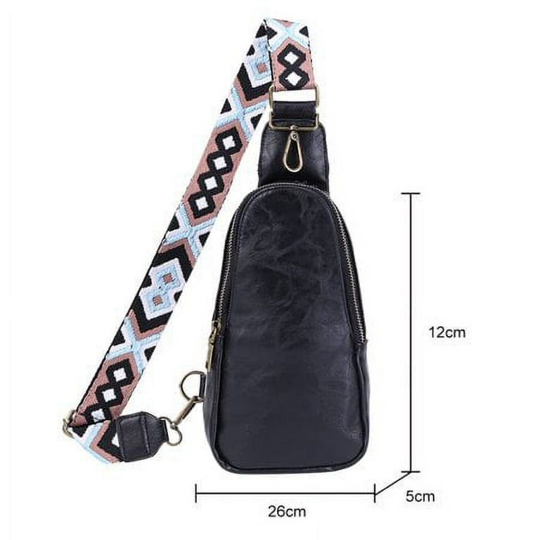 Women Chest Bag Sling Bag Small Crossbody Guitar Strap Purse PU Leather  Satchel Shoulder backpack for Traveling Hiking 