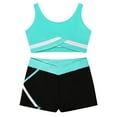 thumbnail image 3 of Manyakai Kids Girls 2 Piece Active Dancewear Outfit Crop Top and Shorts Set for Gymnastics Dancing Blue Green 10, 3 of 7
