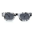 thumbnail image 3 of Small Thick Beveled Horn Rim Rectangle Plastic Mod Fashion Sunglasses White Marble - Black, 3 of 7