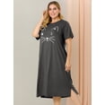 thumbnail image 4 of Women's Plus Size Nightgown Cat Print with Pocket Sleep Dress Sleepwear Dark Gray 2X, 4 of 6