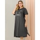 thumbnail image 4 of Women's Plus Size Nightgown Cat Print with Pocket Sleep Dress Sleepwear Dark Gray 2X, 4 of 6