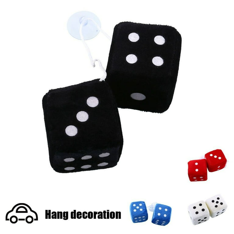 Universal 1Pair Light Up View Tech Mirror Dots Accessories Zone Rear Fuzzy  Plush Car Hanging Dice RED 