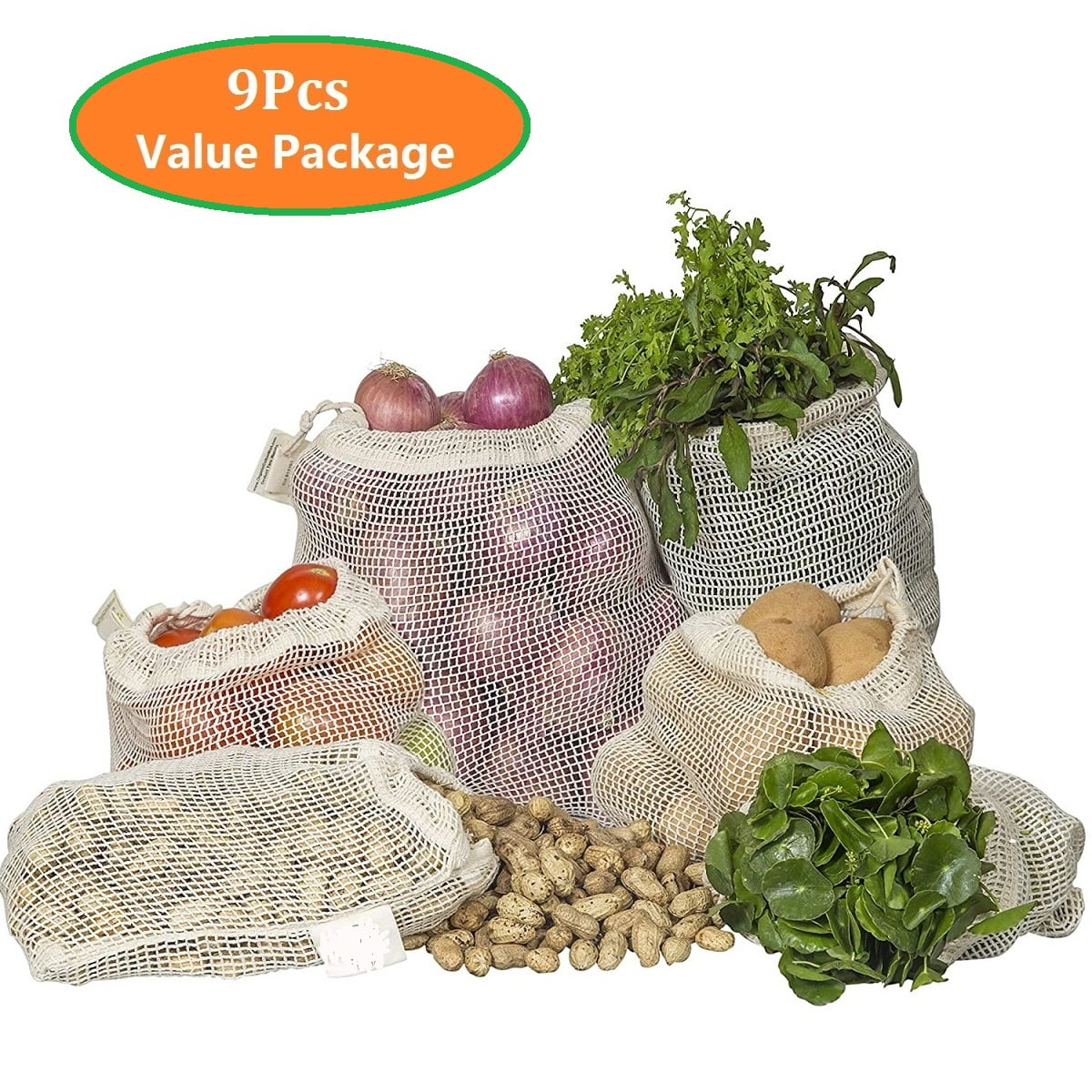 6Pcs Produce Bags Cotton Mesh for Grocery Shopping and Storage Eco-Friendly 