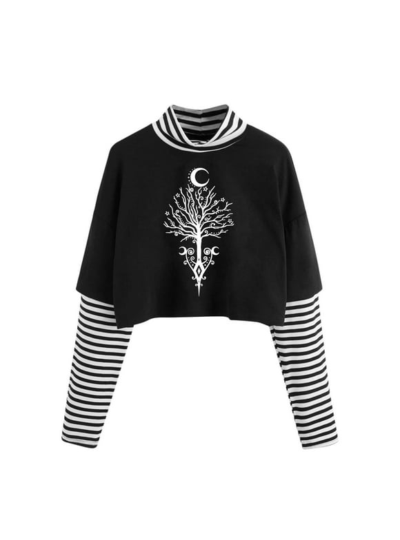 Black And White Striped Long Sleeve Turtleneck