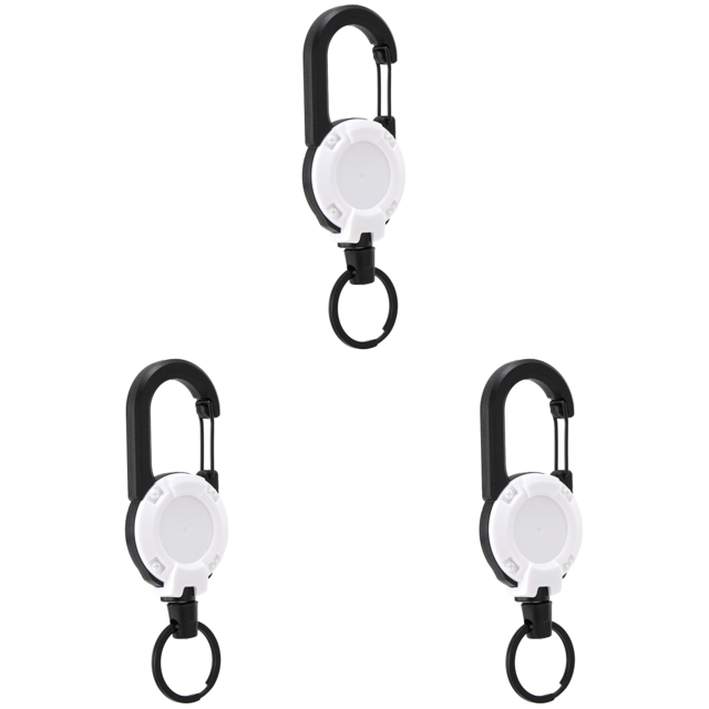 Llavero retráctil con cordón de acero de 24 pulgadas, soporte para tarjeta de identificación, color blanco