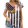 thumbnail image 1 of Camiseta de mujer Camisetas con cuello en V Volantes Camiseta de manga corta con estampado Tops Blusa Regalo para mujer Fridja hjk6551, 1 of 6