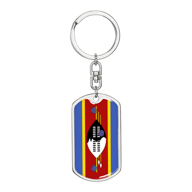 Eswatini Flag Swivel Keychain Dog Tag Stainless Steel or 18k Gold
