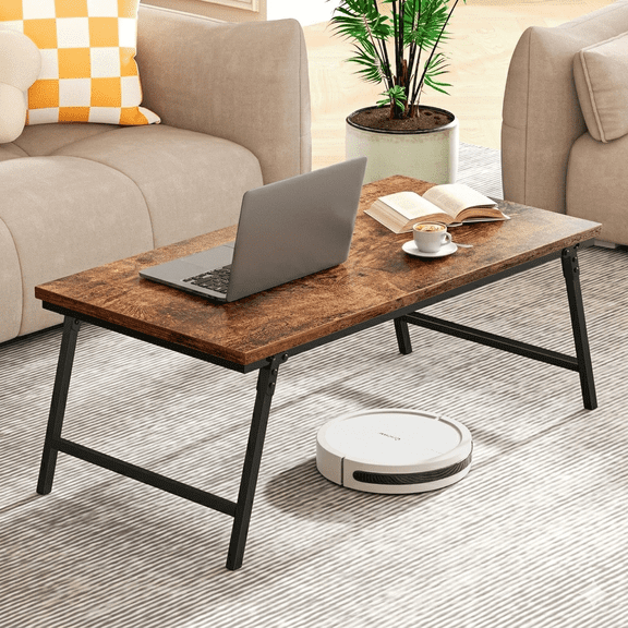 Flycity No Assembly Folding Coffee Table, Leg Latches Portable Sturdy Floor Table Desk for Sitting on the Floor, Low Coffee Table for Living Room, Home, Office, Rustic Brown, 41.34"x21.65"x15.75"