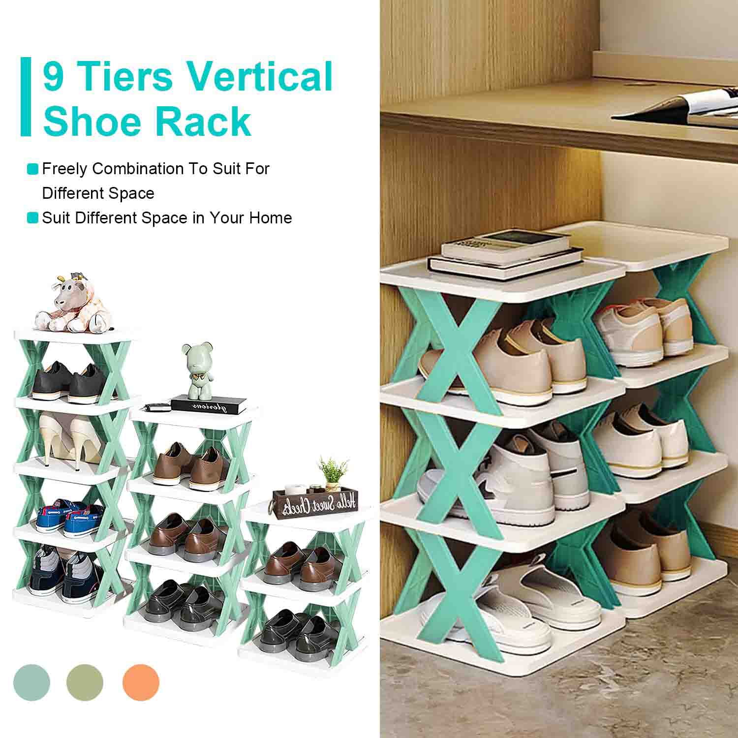 Shoe Rack Organizer, iMounTEK 9 Tier Vertical Shoe Rack for Small Spaces Entryway Corner Closet Door Bedroom, Shoe Storage Stand Narrow Shelf, Orange