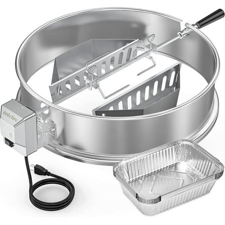 LZQP Upgrade Stainless Steel Rotisserie Ring Kit for Weber 22-inch Kettle Charcoal Grills, Comes with Charcoal Baskets and 10 Pack Drip Pans