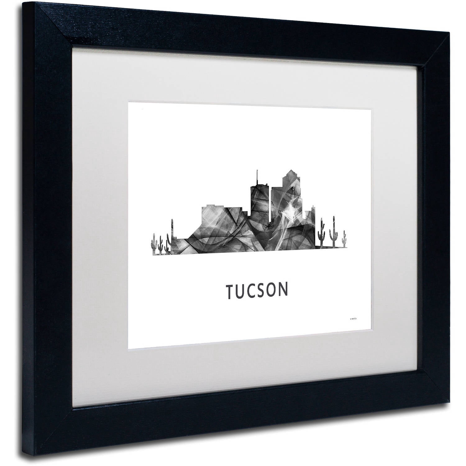 Trademark Fine Art 'Tucson Arizona Skyline WB-BW' Canvas Art by Marlene Watson, White Matte, Black Frame