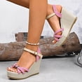 thumbnail image 3 of Rokment Platform Wedge Dressy Sandals for Women Ladies 2026 Fashion Casual Metallic Buckles Ankle Strap Height Increasing Chunky Heeled Dress Beach Summer Shoes Bride Wedding Boho Pink Size 7, 3 of 6