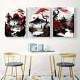 thumbnail image 7 of Three Vintage Japanese Landscape Wall Art Prints - Suitable for Living Room and Bedroom Decoration Black and Red Ink Posters - Frameless, 7 of 7