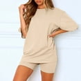 thumbnail image 4 of vigerkar Womens 2 Piece Sets Summer Outfits 2025 Two Piece Lounge Set Matching Clothing Oversized Tshirts Pajamas Beige, M, 4 of 9