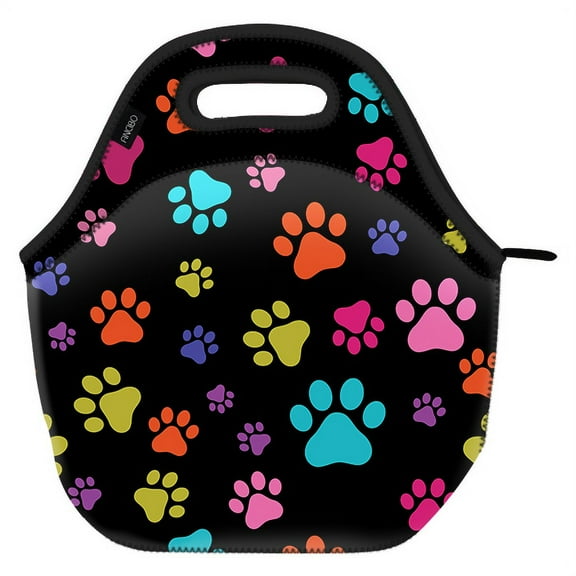 WIRESTER Neoprene Lunch Tote Bag, Cooler Warm Handbag Pouch, Multicolor Paws Dog