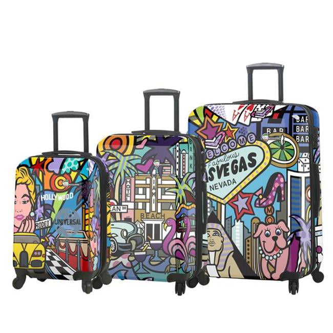 Mia Toro Prado Spinner Luggage 3 Piece Set Pop Lips