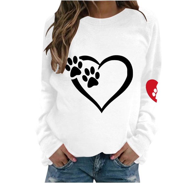 Birdeem Mode Femmes Imprimé Col Rond Chandail Tops Manches Longues Blouse Confortable Chandail en Molleton