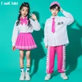 thumbnail image 4 of Pre-Owned Children Streetwear Hip Hop Girls Shirt Tie Solid Skirts School Uniform Boys Jazz Street Dance Pants Kids Costumes Clothes Sets, 4 of 6